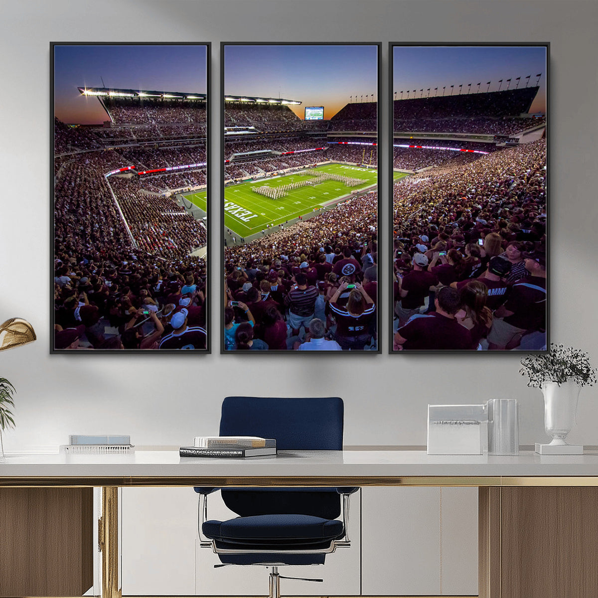 25148-MGV-CV-36X24 - Texas A&M University Aggies Football Team Print, College Station Kyle Field, Framed and Ready to Hang
