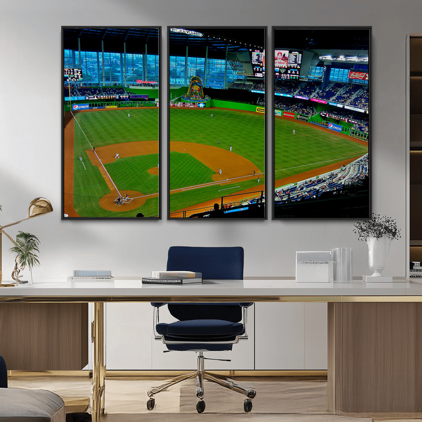 MGV-FC-48X32-3P - Miami Marlins Baseball Team Print - Miami LoanDepot Park Stadium Wall Art Canvas Print