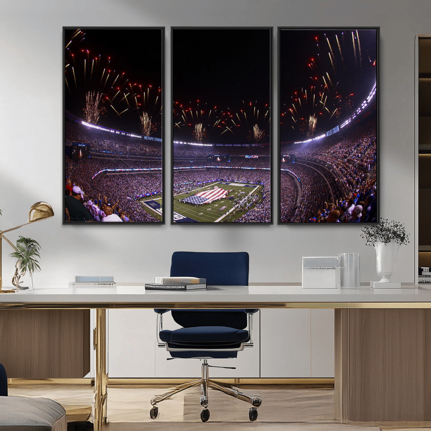 MGV-FC-48X32-3P - New York Giants Football Team Print - East Rutherford MetLife Stadium Wall Art Canvas Print