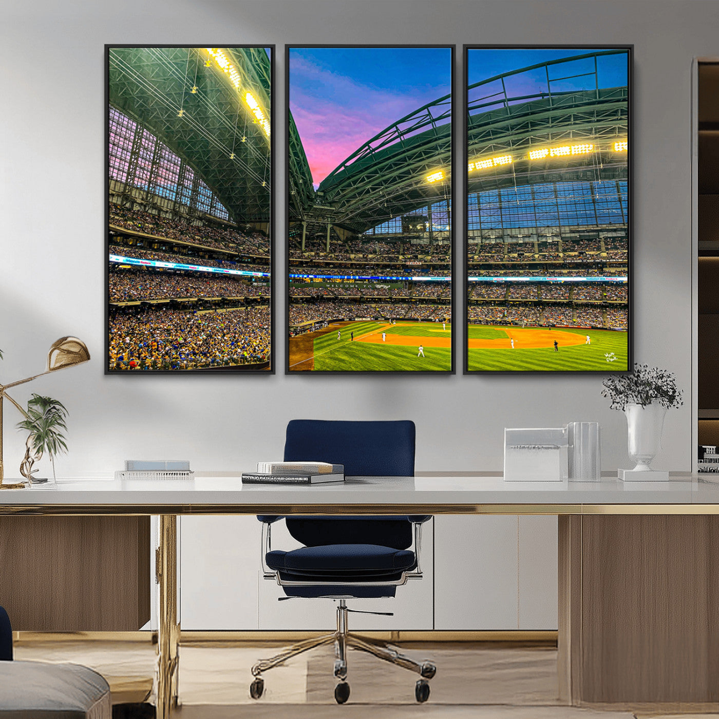 MGV-FC-48X32-3P - Milwaukee Brewers Baseball Team Print Canvas- American Family Field Stadium Wall Art Canvas Print