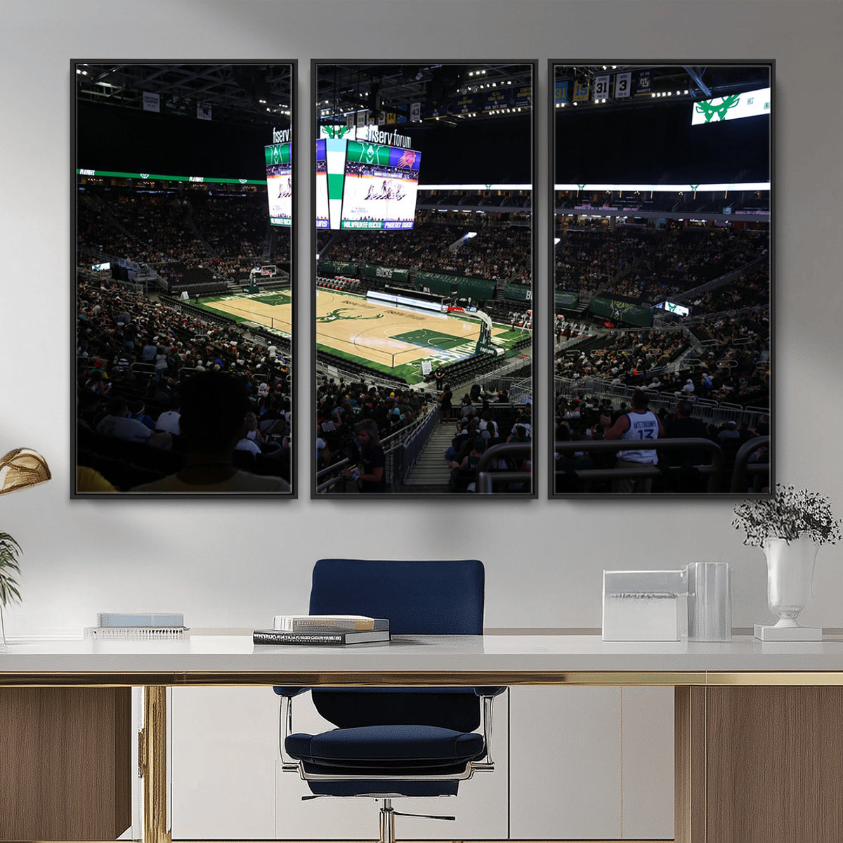 69882-MGV-CV-36X24 - Milwaukee Bucks Basketball Print, Fiserv Forum Stadium Wall Art
