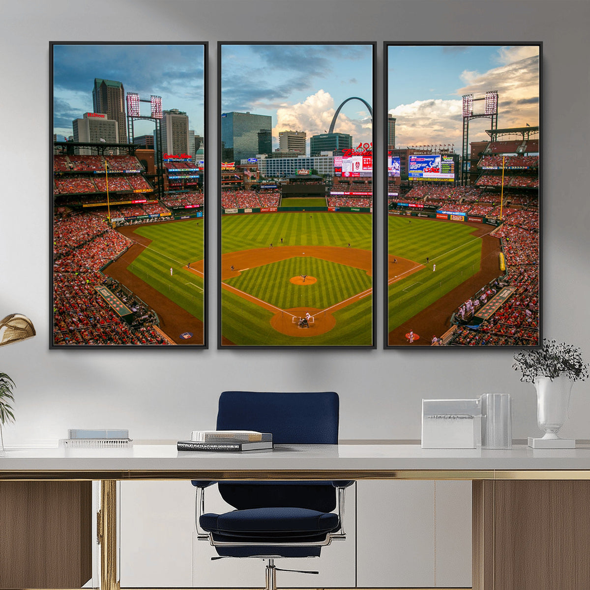 34054-MGV-CV-36X24 - St. Louis Cardinals Baseball Team Print, Busch Stadium Wall Art, Framed and Ready to Hang
