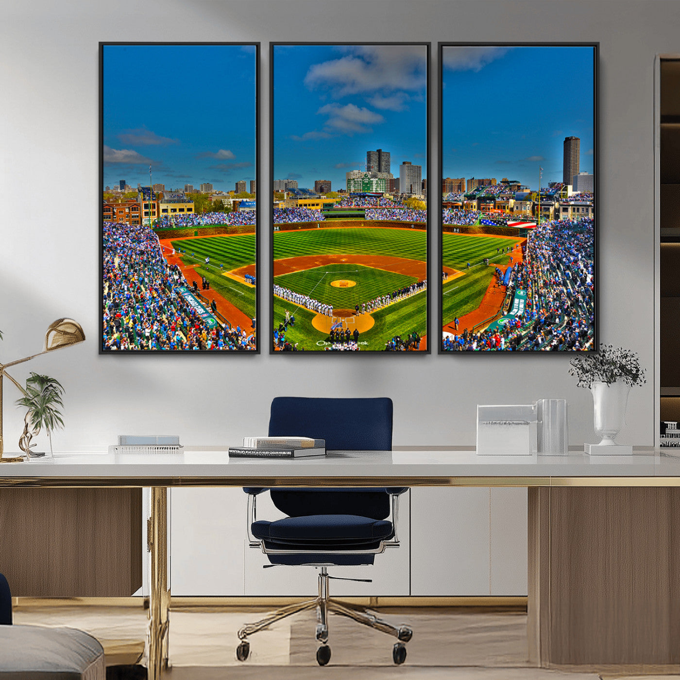 MGV-FC-48X32-3P - Wrigley Field Chicago Cubs Canvas Wall Art - Iconic Baseball Stadium Print for Sports Lovers - Ready