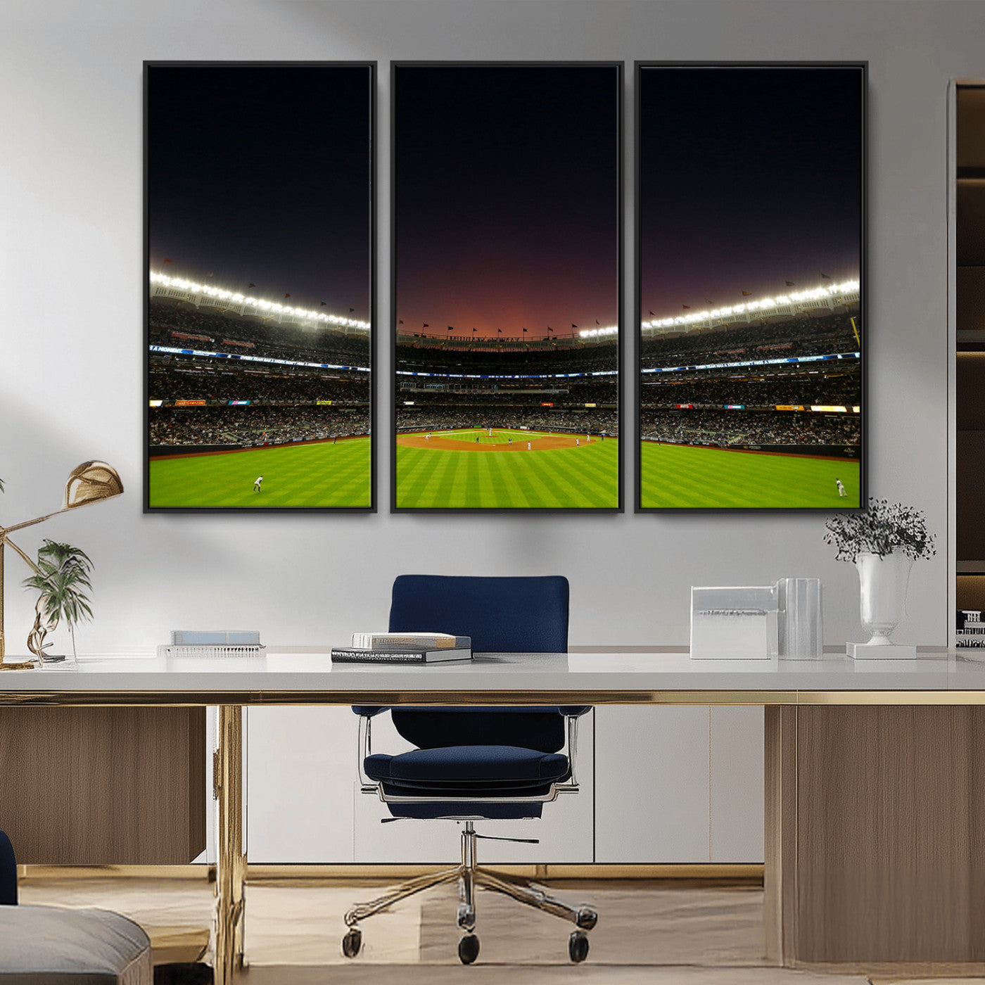 MGV-FC-48X32-3P - Yankee Stadium Night Game Triple Canvas, Yankee Stadium Canvas Wall Art - New York Yankees MLB Match