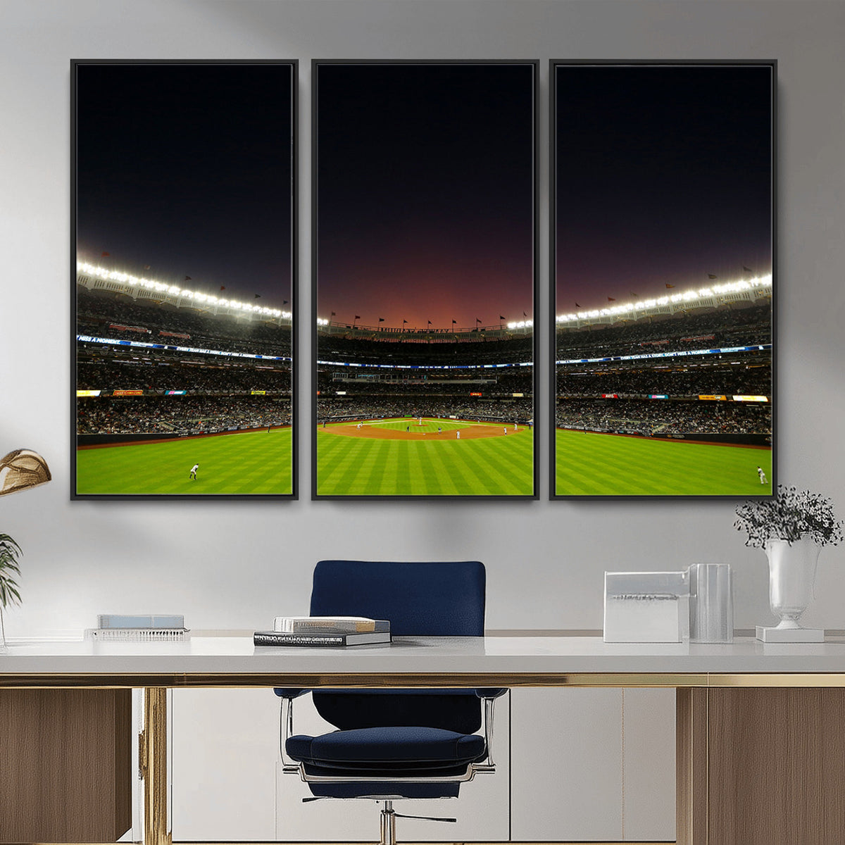 59138-MGV-CV-36X24 - Yankee Stadium Night Game Triple Canvas, New York Yankees Stadium Wall Art