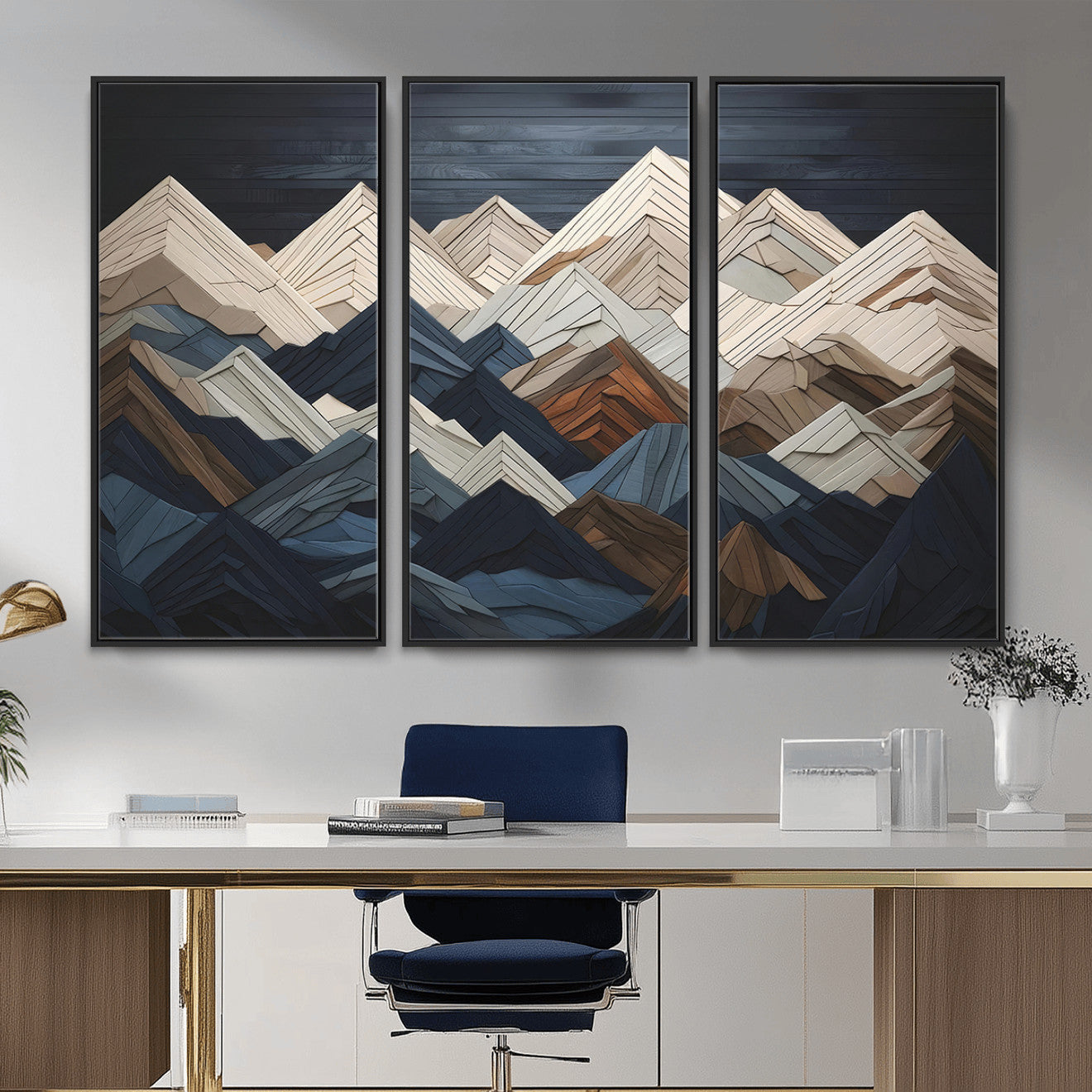 12896-MGV-CV-36X24 - Wood Mountain Range Wall Art - Ready to Hang 3-Piece Set for Modern Rustic Decor, Abstract Wooden