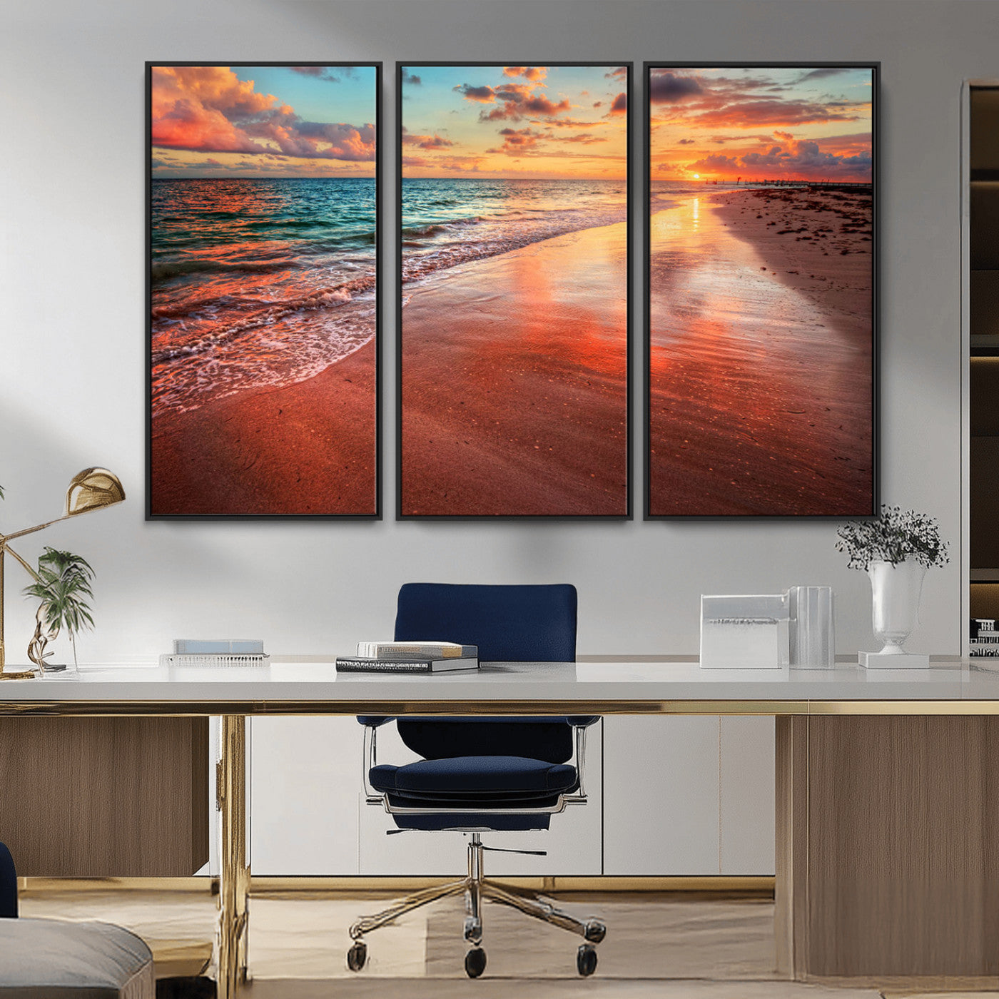 MGV-FC-48X32-3P - Sunset Beach Wall Art | Ocean Canvas Print | Coastal Wall Art | Tranquil Sunset Canvas Print