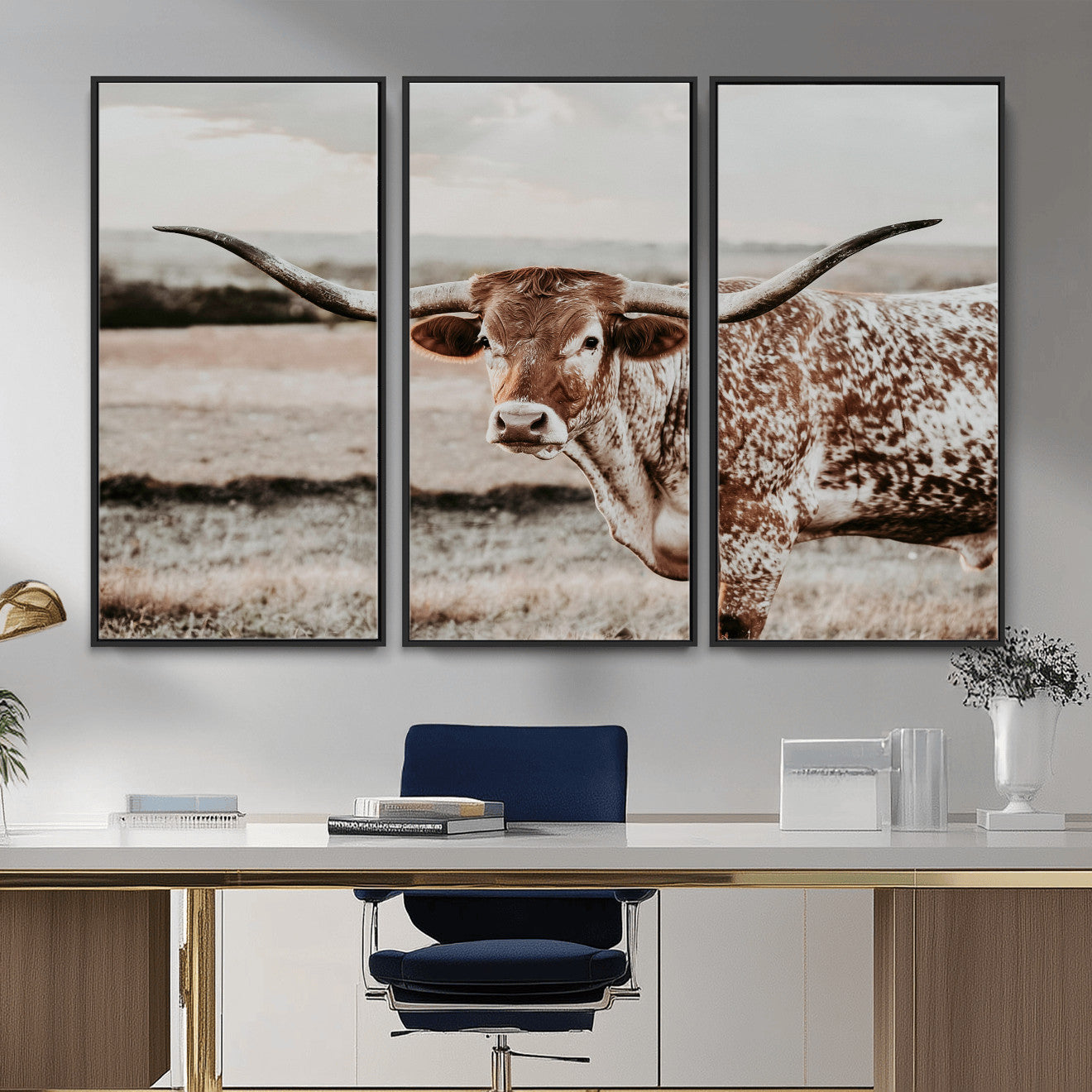 62910-MGV-CV-36X24 - Texas Longhorn Canvas Wall Art Print – Majestic Western Cattle in Rustic Farmhouse Decor – Cowboy Wall Decor