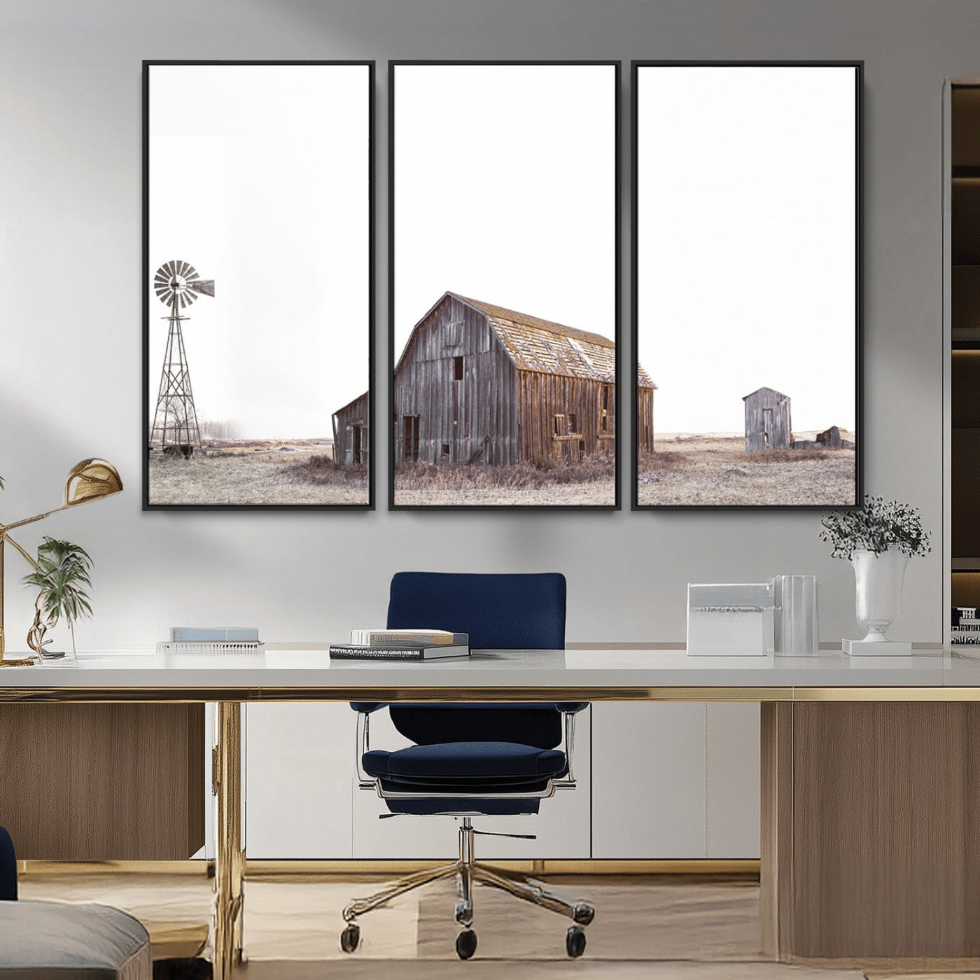 -Set of 3 Rustic Farmhouse Wall Art Prints – Country Barn, Wheat Field, and Farm Landscape for Cozy