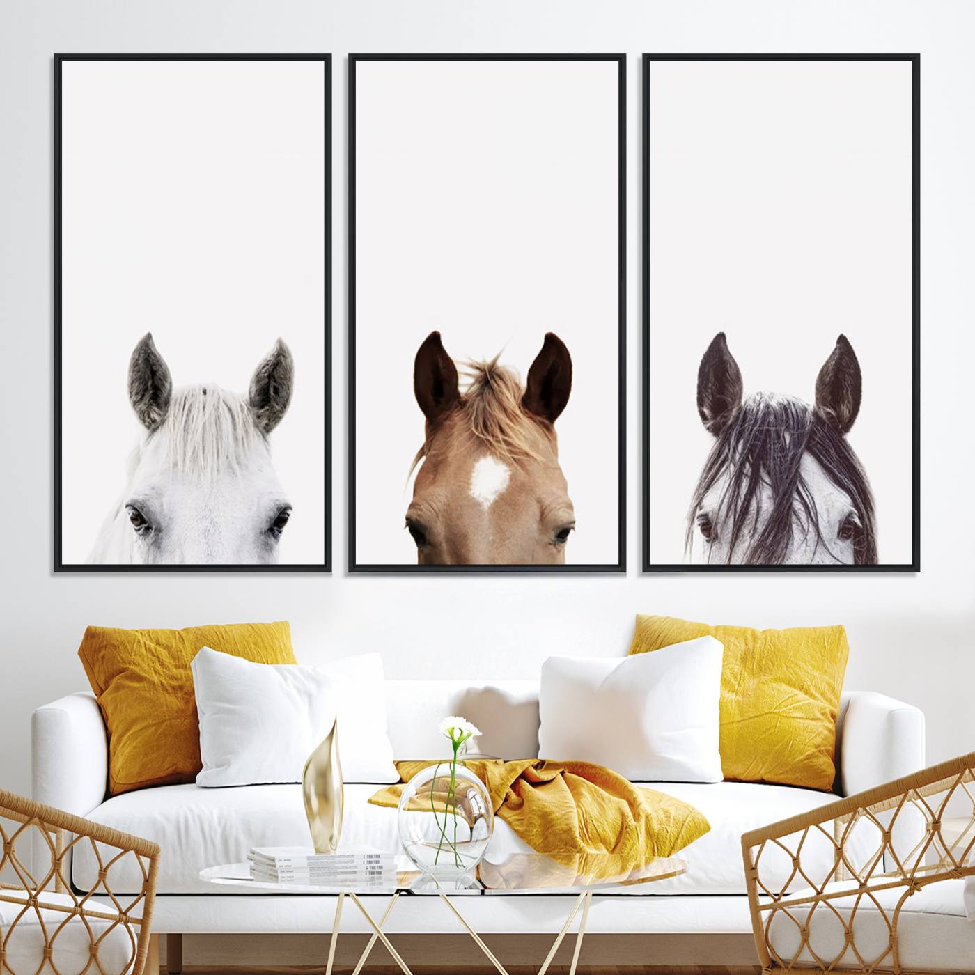 59160-MGV-CV-60X30-3P-Horse Prints Set, Set of 3 Horse Wall Art, Horses Portraits, Farmhouse Wall Art, Farm Animals Canvas, Animals Portraits Set, Horse Poster