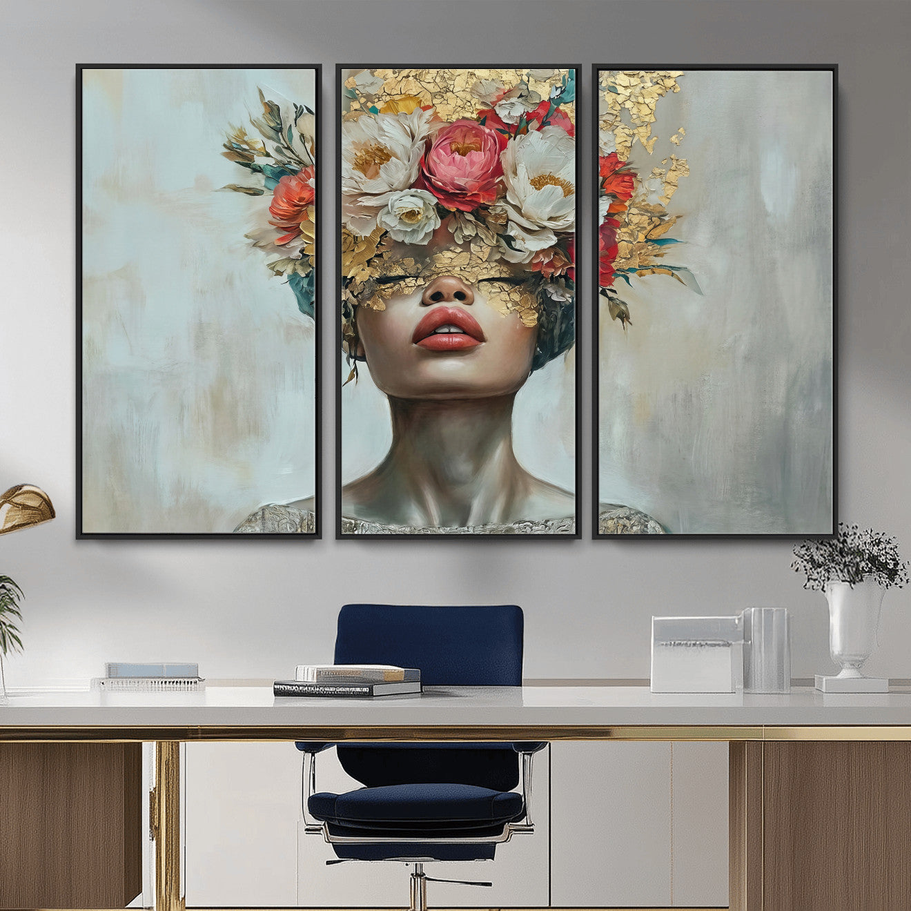 26919-MGV-CV-36X24 - Golden Petal Wall Art Canvas Print - Silhouette Woman Wall Art Canvas Print, Floral Woman Portrait