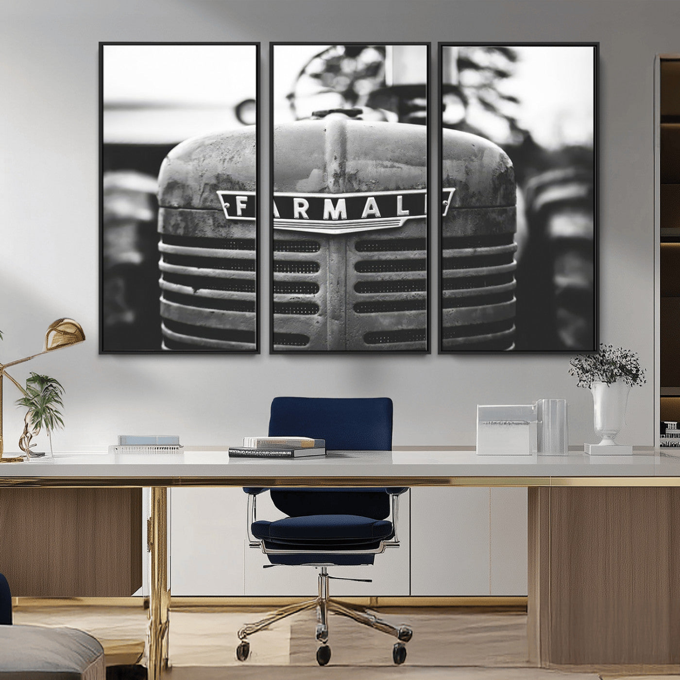 MGV-FC-48X32-3P - Vintage Farmall Tractor Wall Art Canvas Print, Rustic Farmhouse Decor Ready to Hang