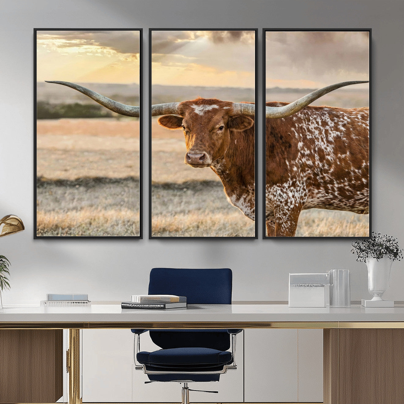 42715-MGV-CV-36X24 - Texas Longhorn Wall Art Canvas Print, Rustic Ranch Decor, Majestic Western Longhorn Cattle