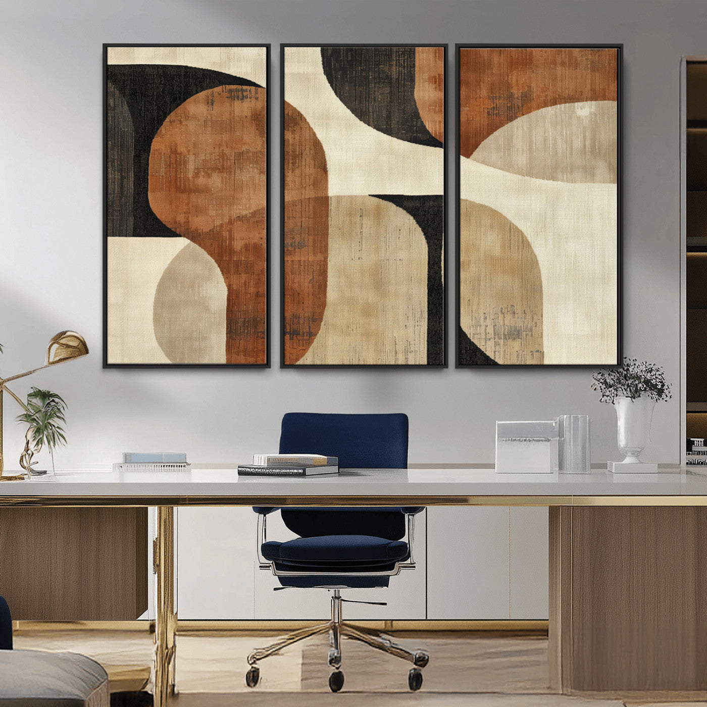 MGV-FC-48X32-3P - Wabi Sabi Abstract Wall Art Canvas Print | Large Minimalist Modern Geometric Wall Decor for Living