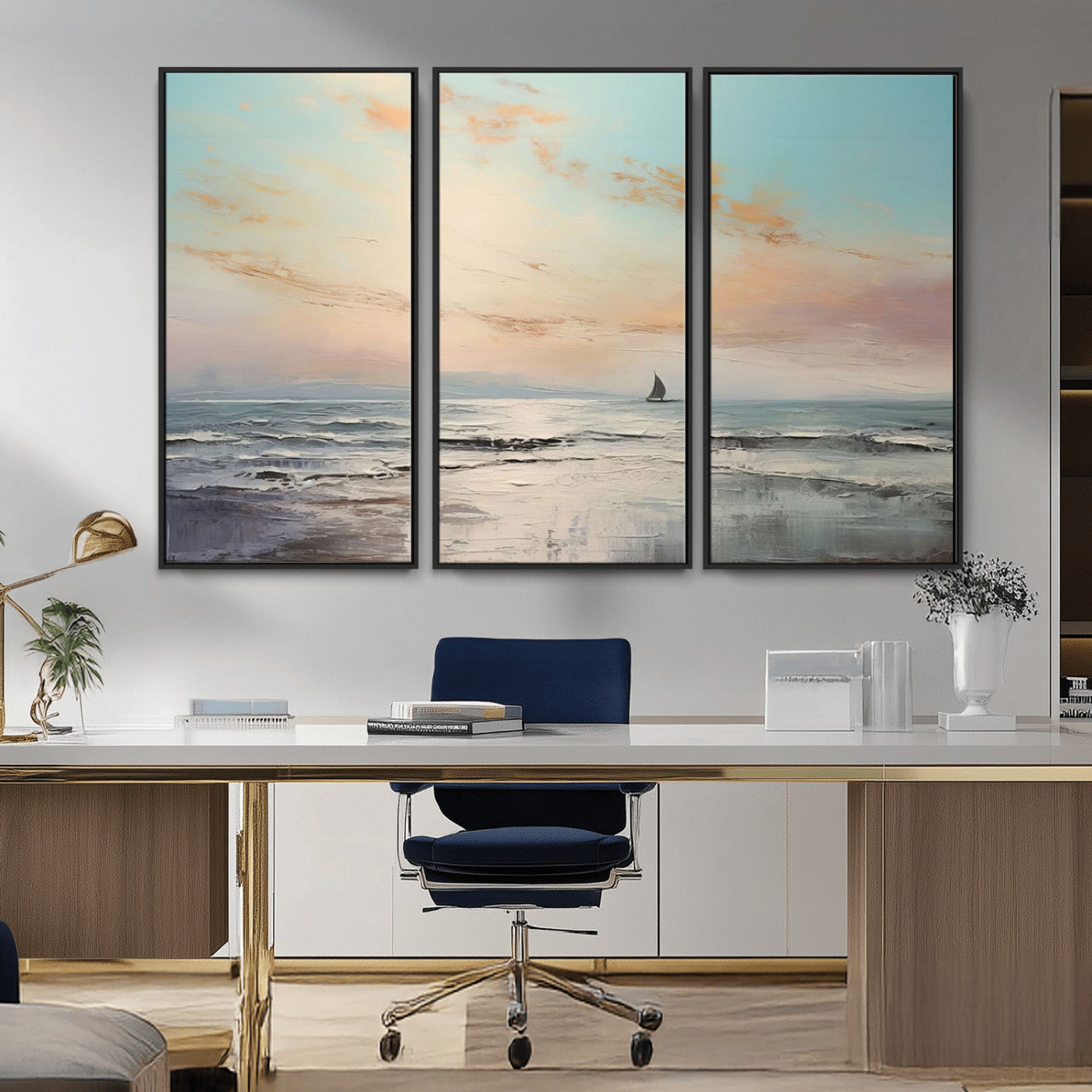 MGV-FC-48X32-3P - Abstract Ocean Wall Art -  Boat Wall Art Canvas Print