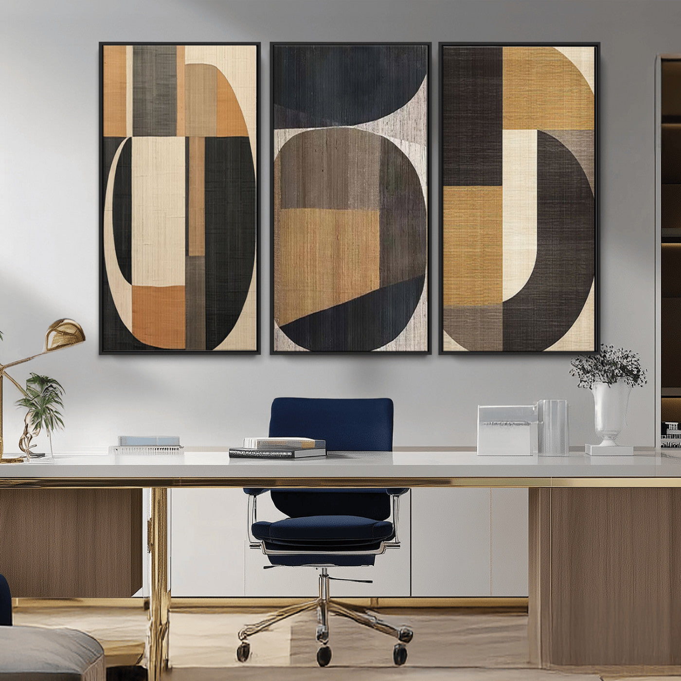 MGV-FC-48X32-3P - Modern Brown Wabi Sabi Abstract Wall Art Canvas Print Set, Minimalist Wall Art