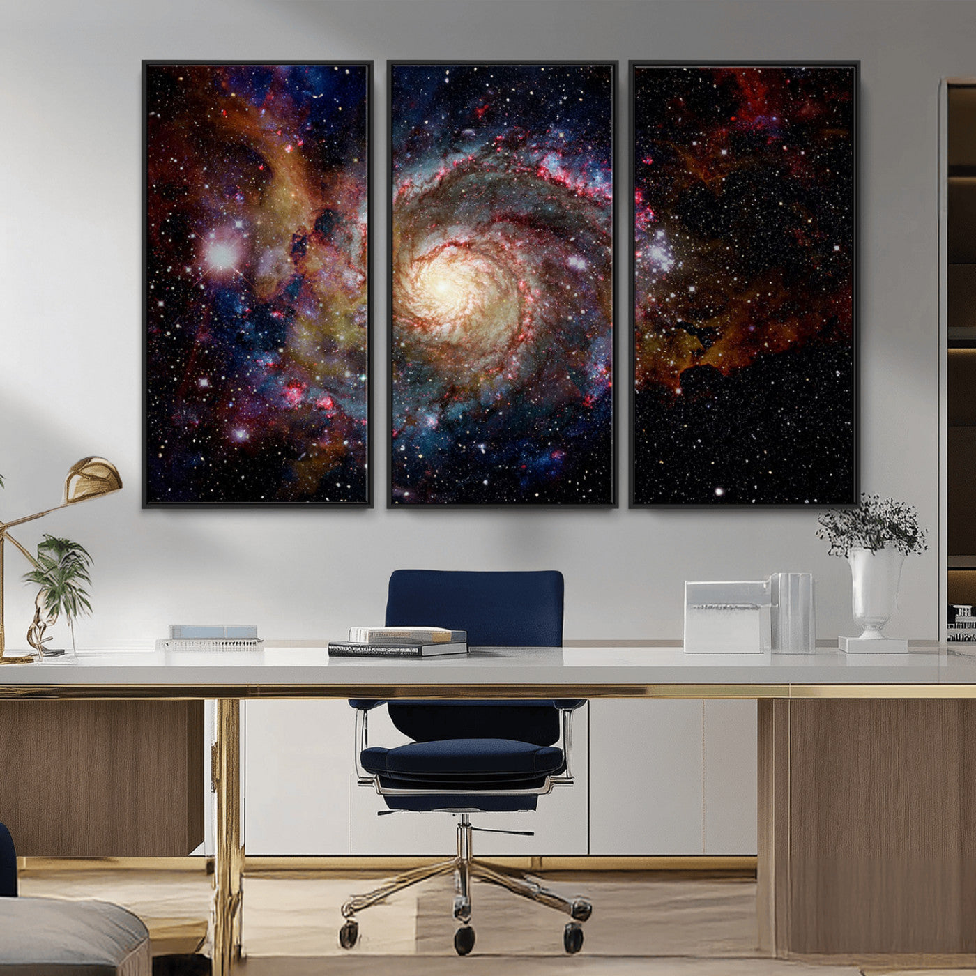 MGV-FC-48X32-3P - Nebula and Galaxies in Space Wall Art Canvas Print, Spiral Galaxy Wall Art Canvas Print