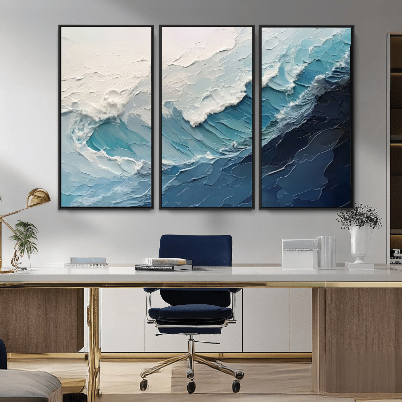 MGV-FC-48X32-3P - Ocean Wave Canvas Wall Art Print - Coastal Wall Decor for Living Room - Large Ocean Wave Wall Art