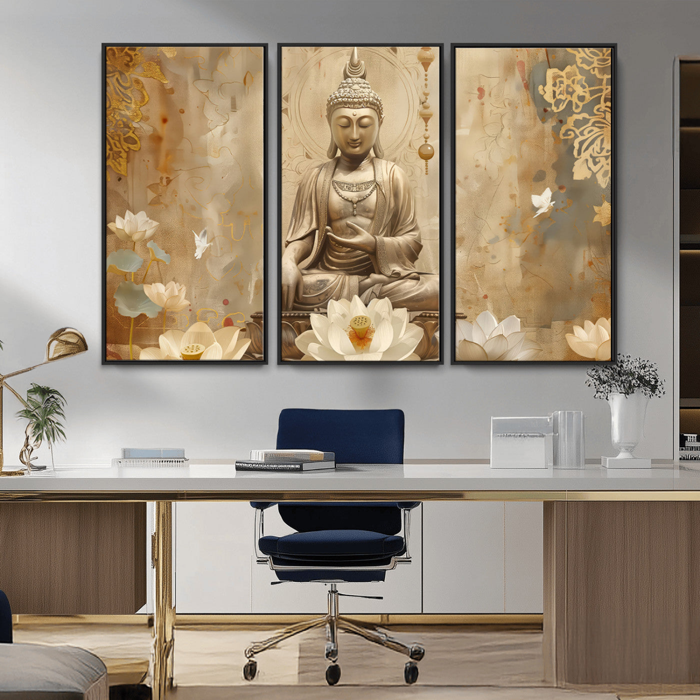 MGV-FC-48X32-3P - Buddha Wall Art Canvas Print, Buddha Meditation Room Decor, Yoga Room Wall Decor