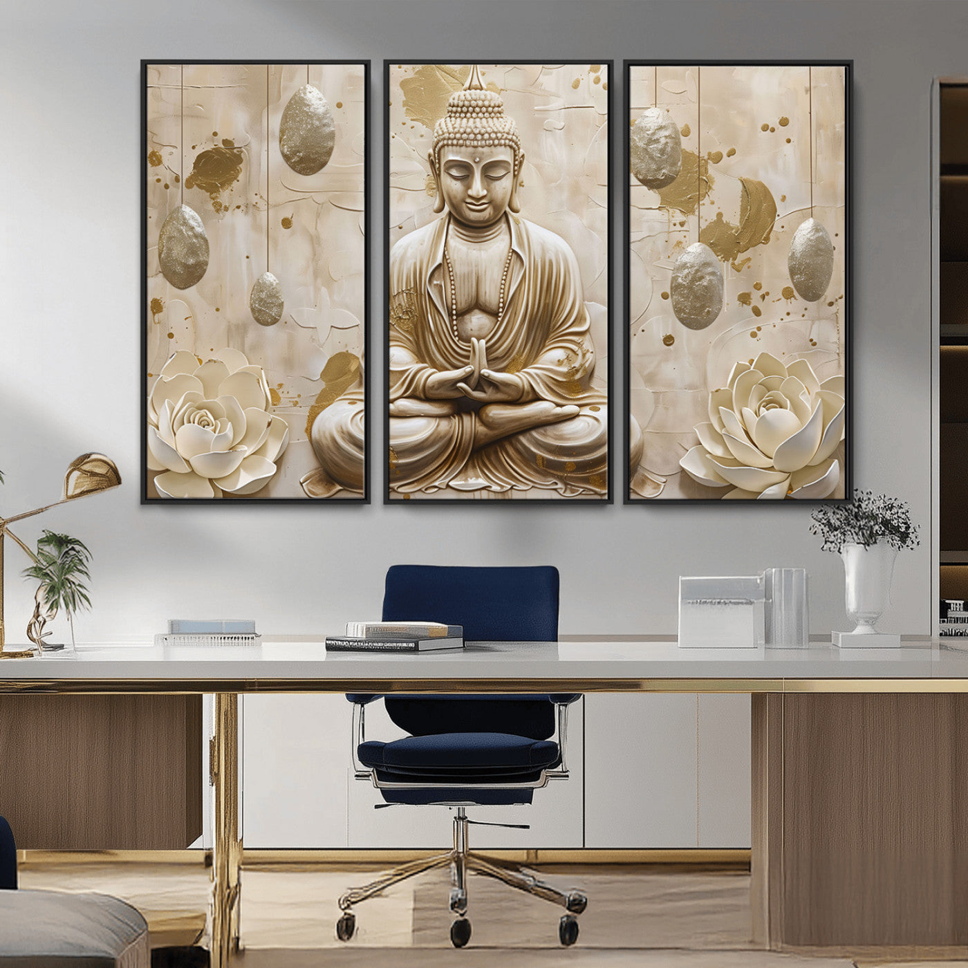 MGV-FC-48X32-3P - Serene Buddha Wall Art | Yoga Room Decor and Meditation Wall Art Print | Framed and Ready to Hang