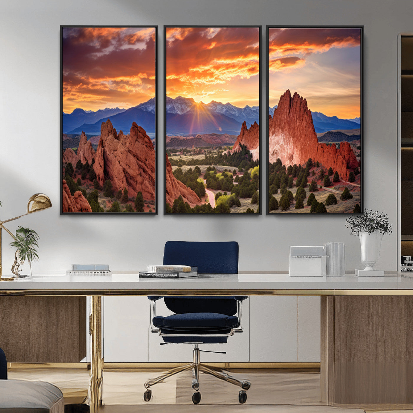 MGV-FC-48X32-3P - Rocky Mountains Sunset Wall Art Canvas Print – Ready to Hang, Framed Colorado Landscape