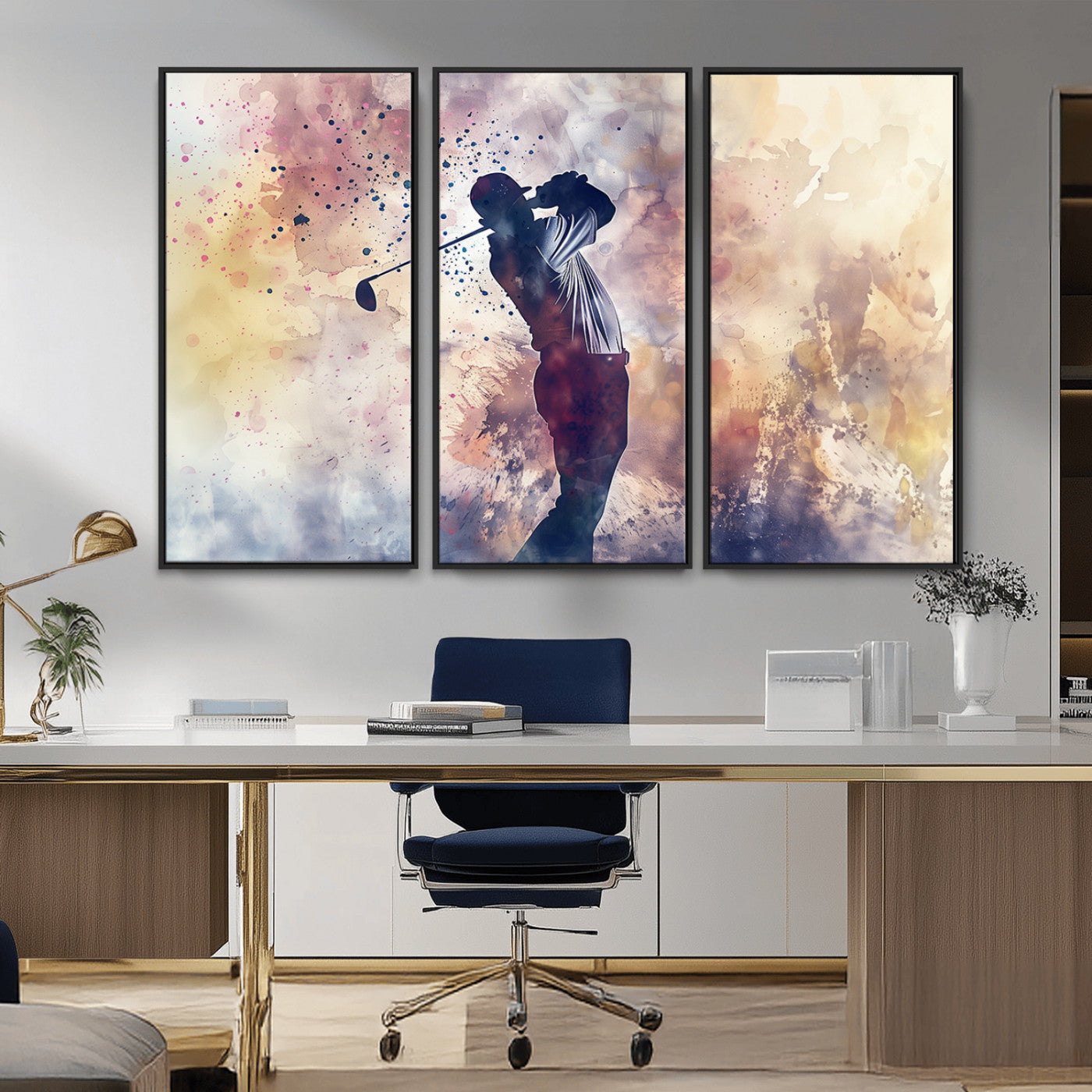 MGV-FC-48X32-3P - Abstract Watercolor Golf Player Wall Art Canvas Print