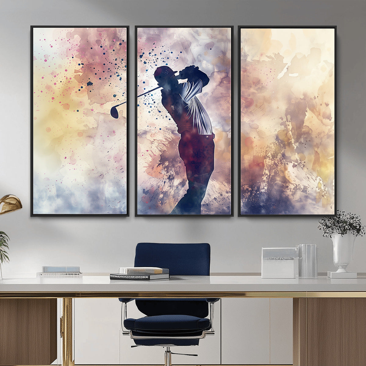 10848-MGV-CV-36X24 - Abstract Watercolor Golf Player Wall Art Canvas Print