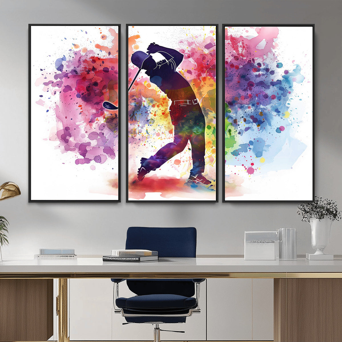 66537-MGV-CV-36X24 - Colorful Golfer Swing Wall Art Canvas Print, Ready to Hang