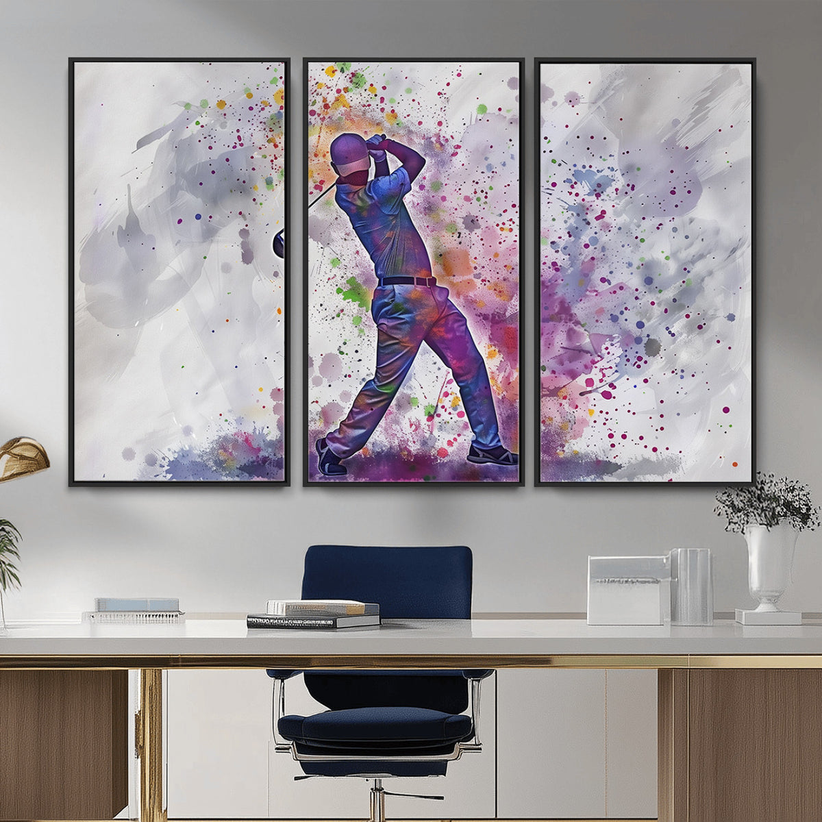 60116-MGV-CV-36X24 - Watercolor Golf Swing Wall Art Canvas Print, Vibrant, Framed and Ready to Hang