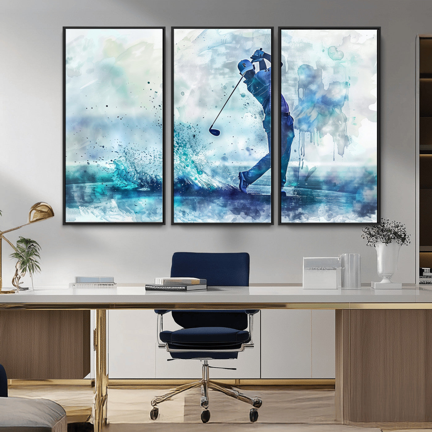 MGV-FC-48X32-3P - Golf Swing Wall Art Canvas Print - Sports-Inspired Watercolor Decor - Ready to Hang