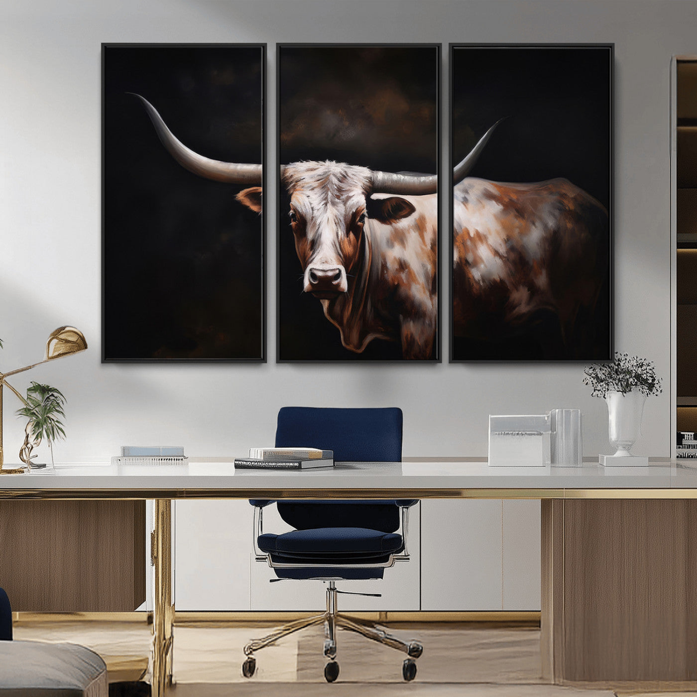 82543-MGV-CV-36X24-Texas Longhorn Wall Art Canvas Print | Western Ranch Decor | Bold Rustic Cattle Artwork | Ready to