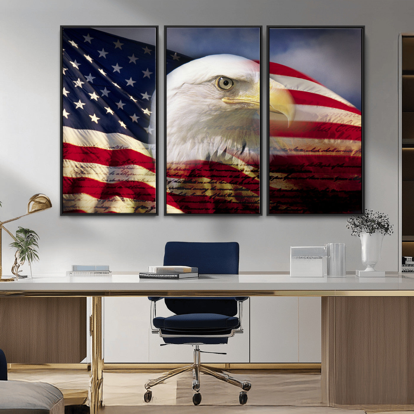 MGV-FC-48X32-3P - American Flag Eagle Symbol Wall Art, American Flag Eagle Wall Art Canvas Print