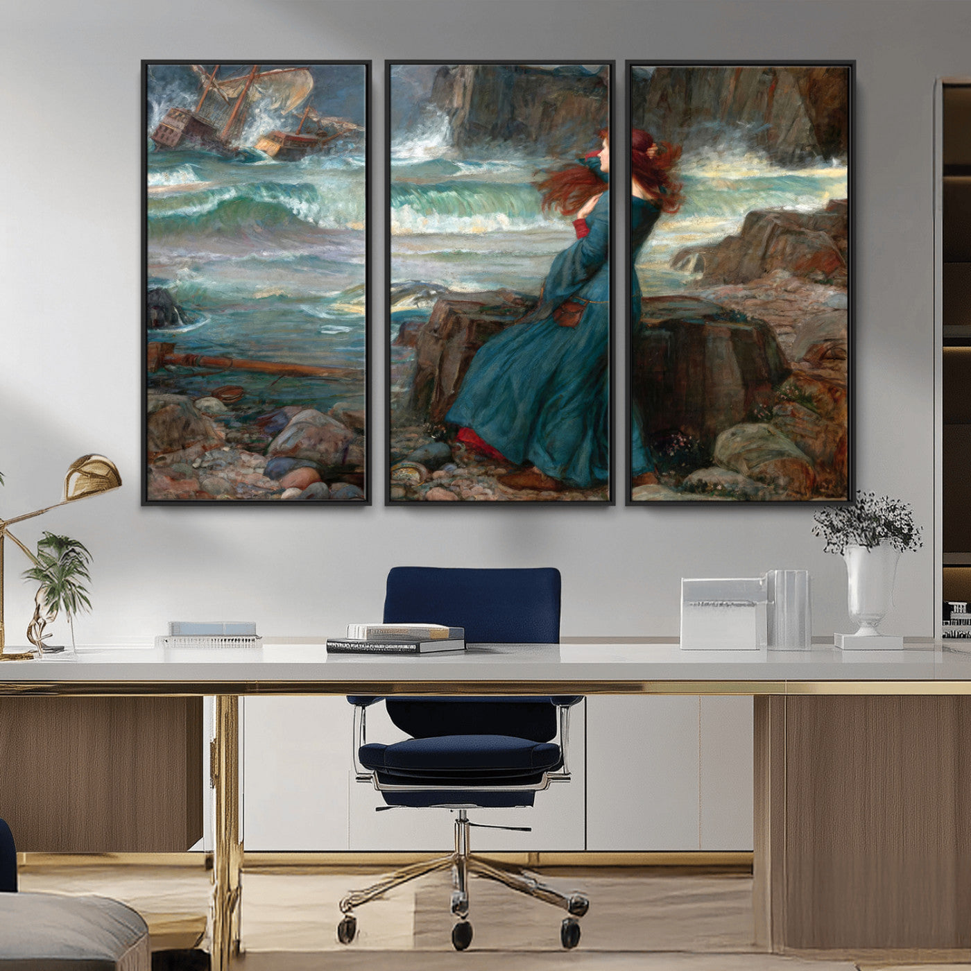 -Miranda by the Shore Wall Art Canvas Print – Tempest Scene Ocean Storm – Ready to Hang
