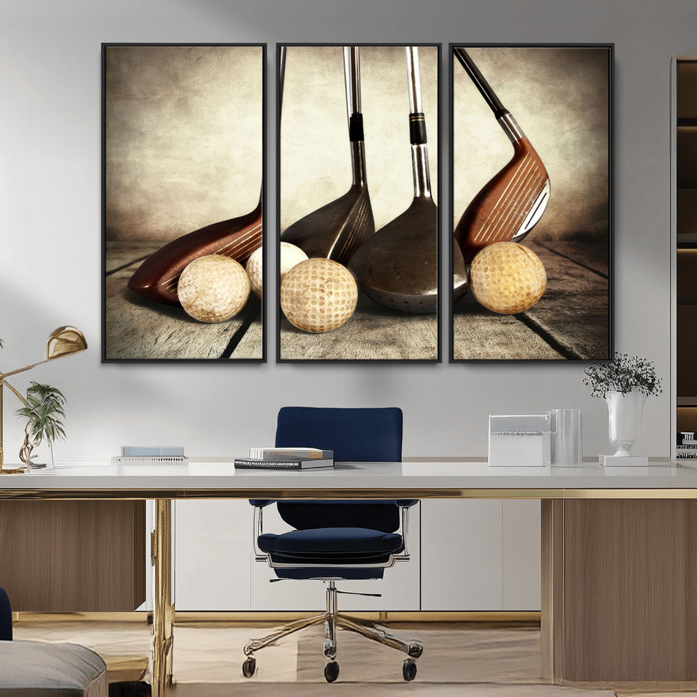 MGV-FC-48X32-3P - Vintage Golf Ball Art | Golf Decor for Man Cave or Office | Ready to Hang and Framed