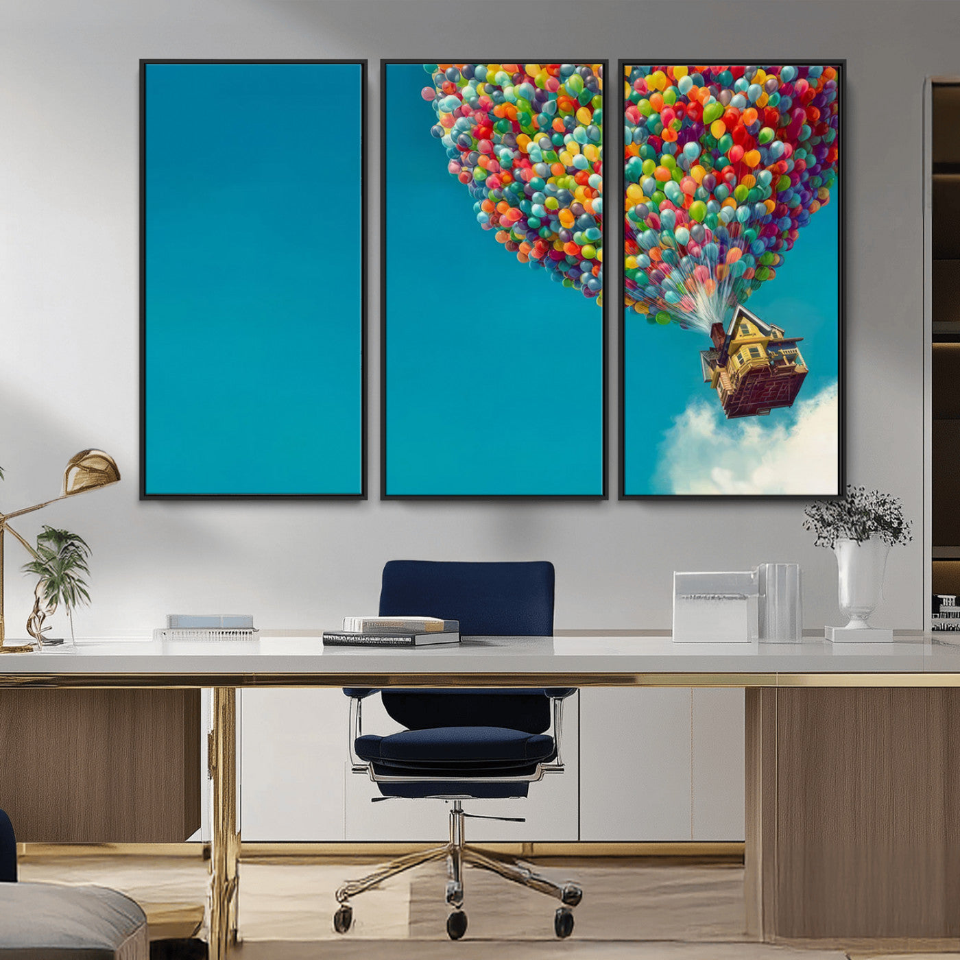 MGV-FC-48X32-3P - Carl Fredricksen, Up Movie Wall Art, Colorful Balloon House Art | Whimsical Wall Decor for Living
