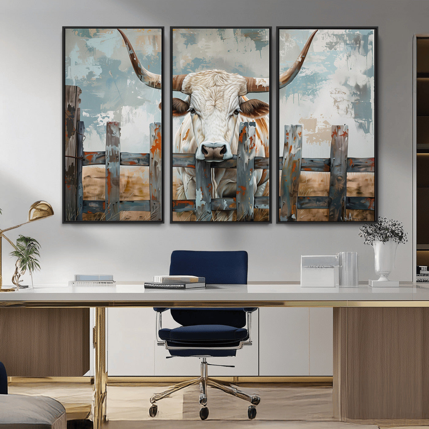 MGV-FC-48X32-3P - Vintage Cow Wall Art Canvas Print for Farmhouse Wall Decor Theme, Cattle Wall Art Print