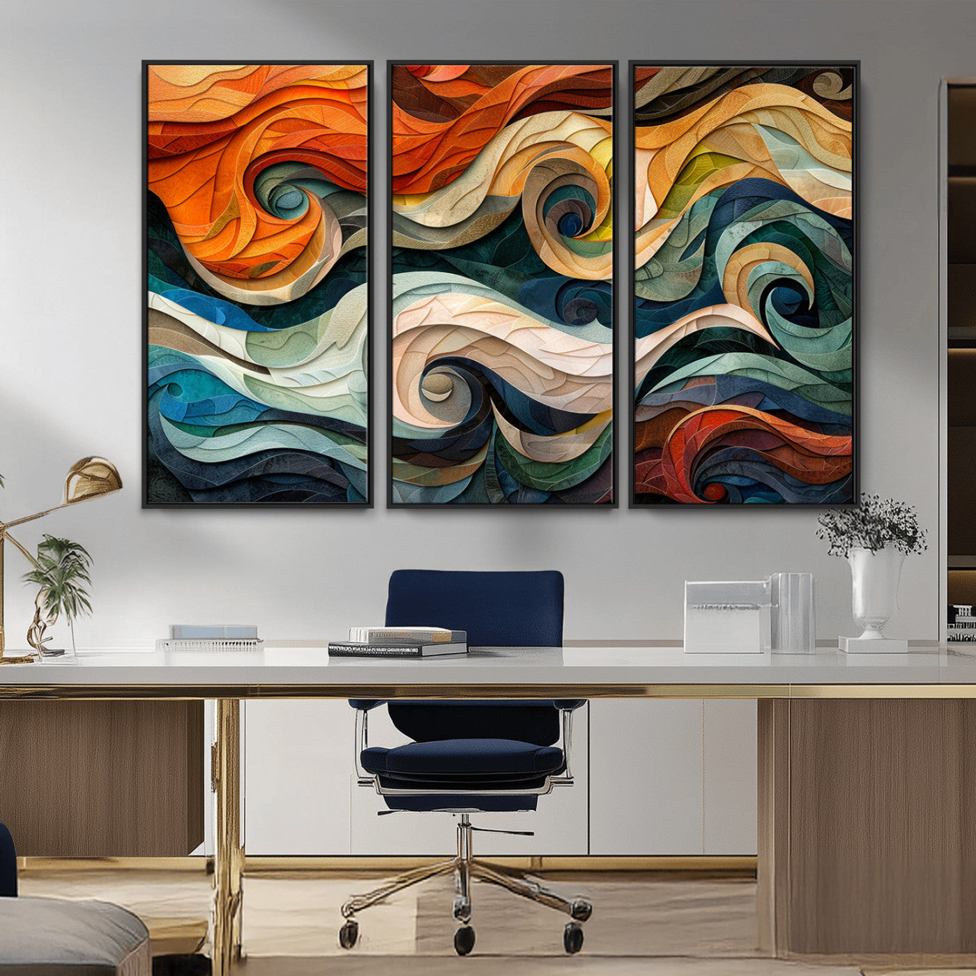 MGV-FC-48X32-3P - Abstract Wave Wall Art | Ready to Hang Framed Canvas Print | Vibrant Home Decor for Modern Spaces