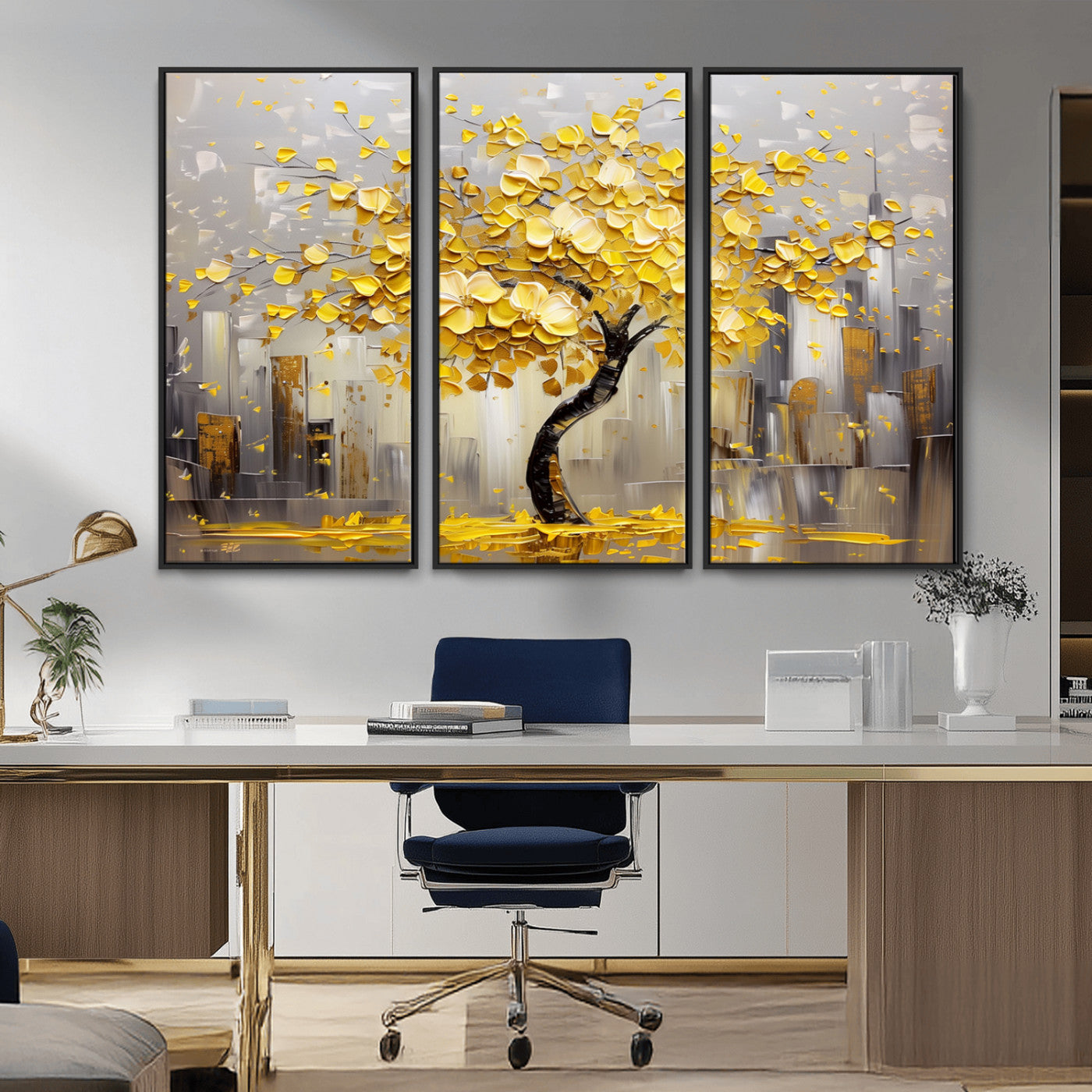 -Golden Tree Canvas Print | Abstract Wall Art for Modern Homes | Ready to Hang Framed Artwork
