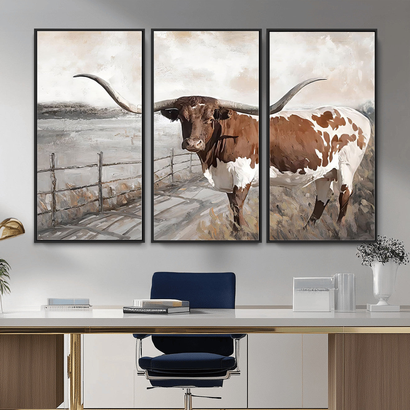 57340-MGV-CV-36X24 - Vintage Texas Cow Wall Art Canvas Print, Rustic Longhorn Wall Art | Canvas Print for Farmhouse Decor