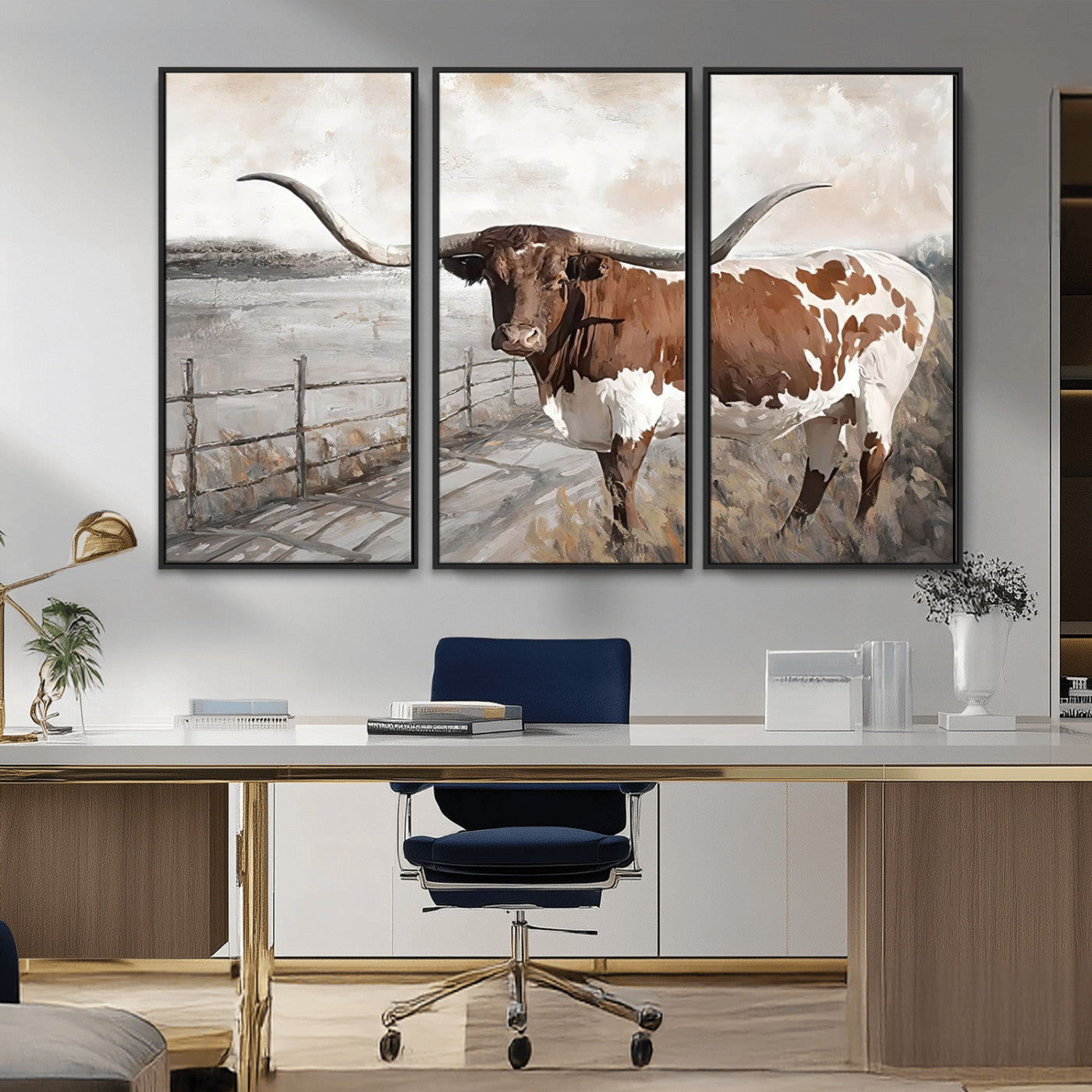 57340-MGV-CV-36X24-Vintage Texas Cow Wall Art Canvas Print, Rustic Longhorn Wall Art | Canvas Print for Farmhouse Decor