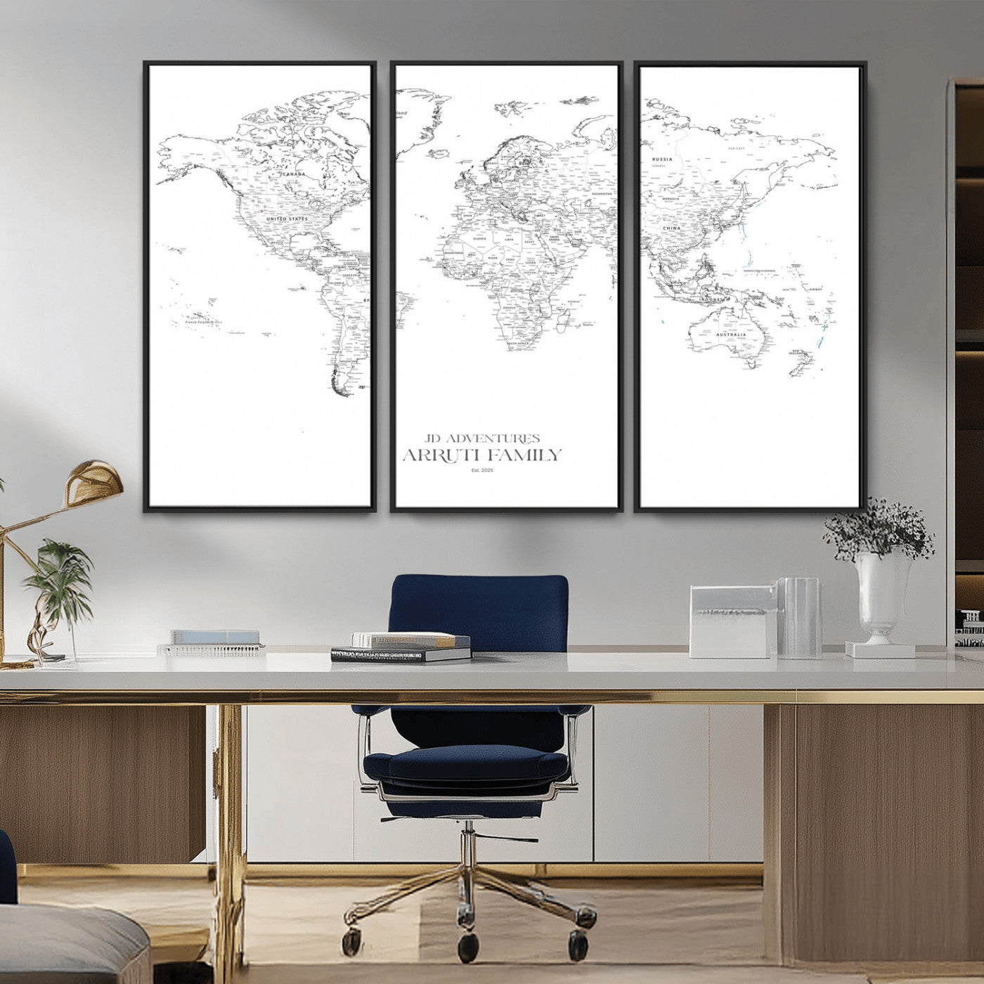 MGV-FC-48X32-3P - Custom World Map Wall Art – Personalized Framed Canvas Print with Push Pins for Travel Tracking,
