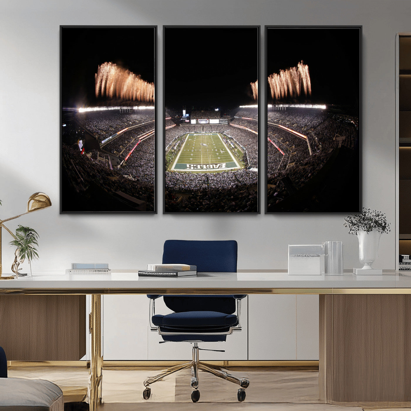 48893-MGV-CV-36X24-Eagles Field Stadium Wall Art - Lincoln Financial Field Fireworks Game Triple Canvas Wall Art -
