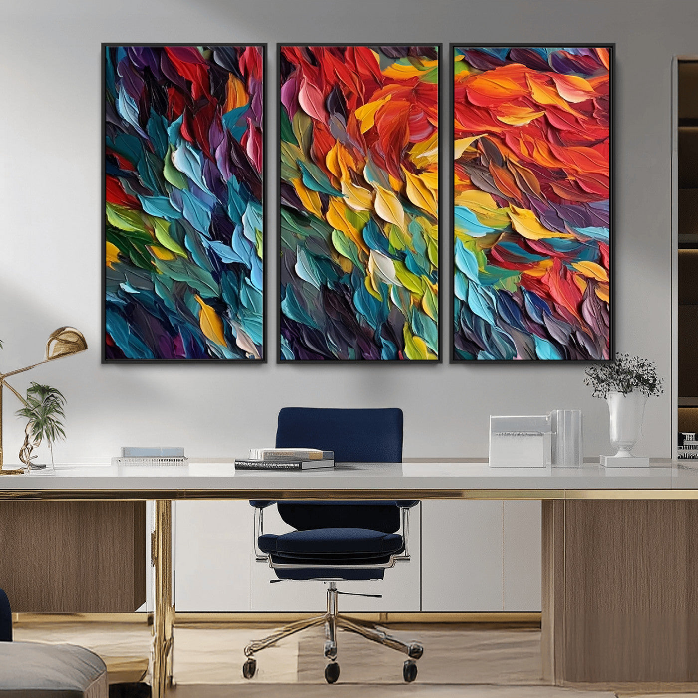 -Vibrant Abstract Leaf Wall Art Canvas Print | Bold Colorful Canvas for Living Room or Office | Ready