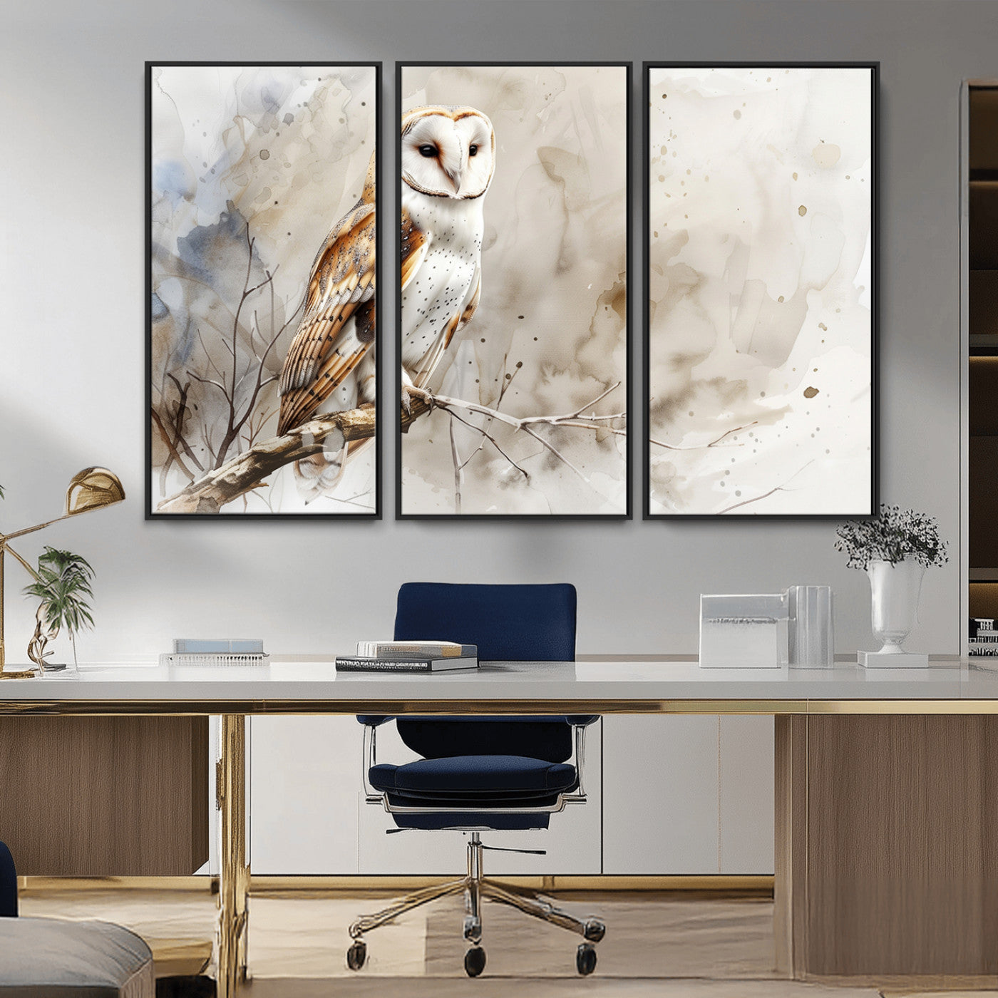 MGV-FC-48X32-3P - Barn Owl Wall Art | Watercolor Canvas Print | Perfect for Farmhouse Wall Decor | Ready to Hang