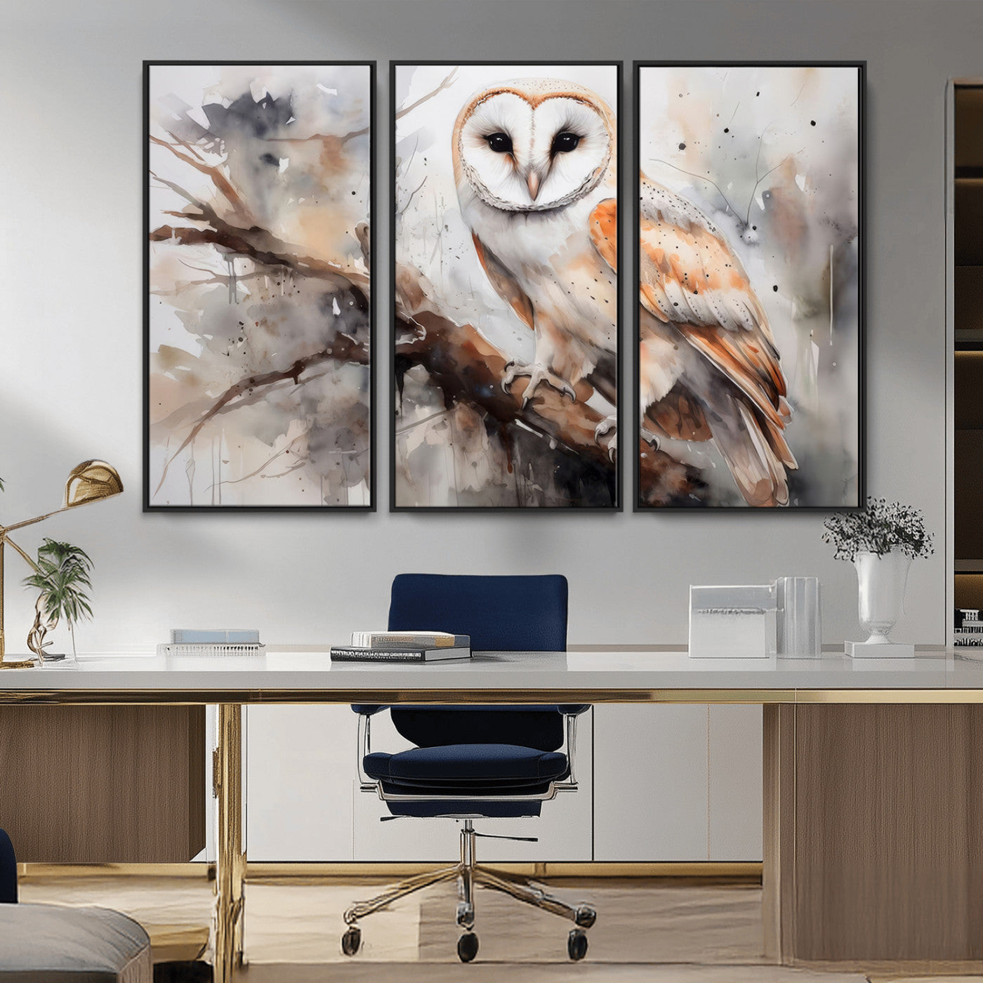 MGV-FC-48X32-3P - Barn Owl Wall Art | Watercolor Barn Owl Canvas Print | Perfect for Farmhouse Wall Decor | Ready to