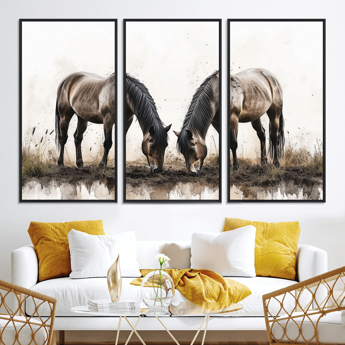 71729-MGV-CV-36X24-Chines Ink Style Horses Wall Art Canvas Print