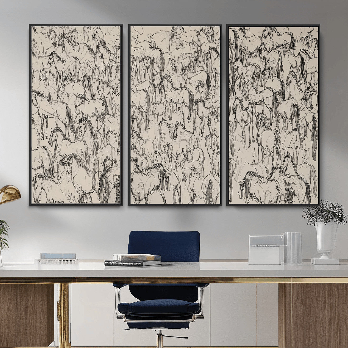 25718-MGV-CV-36X24 - Abstract Horse Sketch Wall Art | Ready to Hang and Framed | Farmhouse Wall Decor for Barn Wall