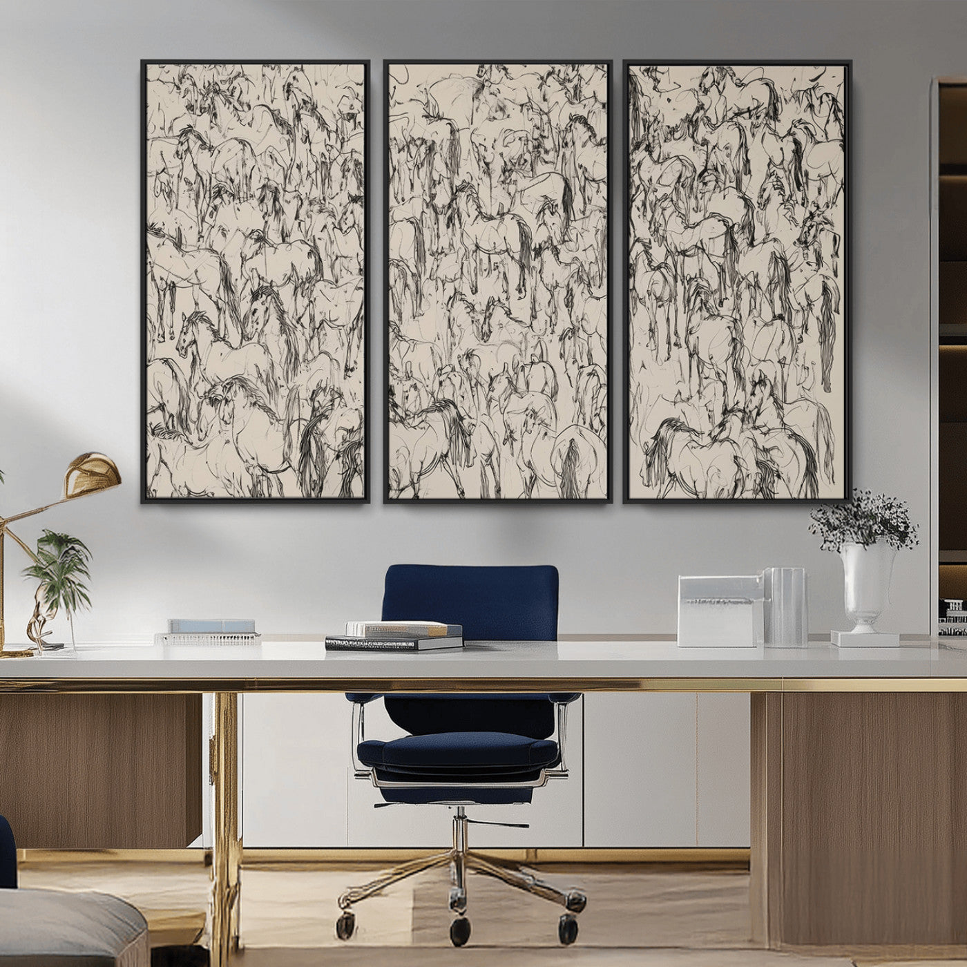 25718-MGV-CV-36X24-Abstract Horse Sketch Wall Art | Ready to Hang and Framed | Farmhouse Wall Decor for Living Room or