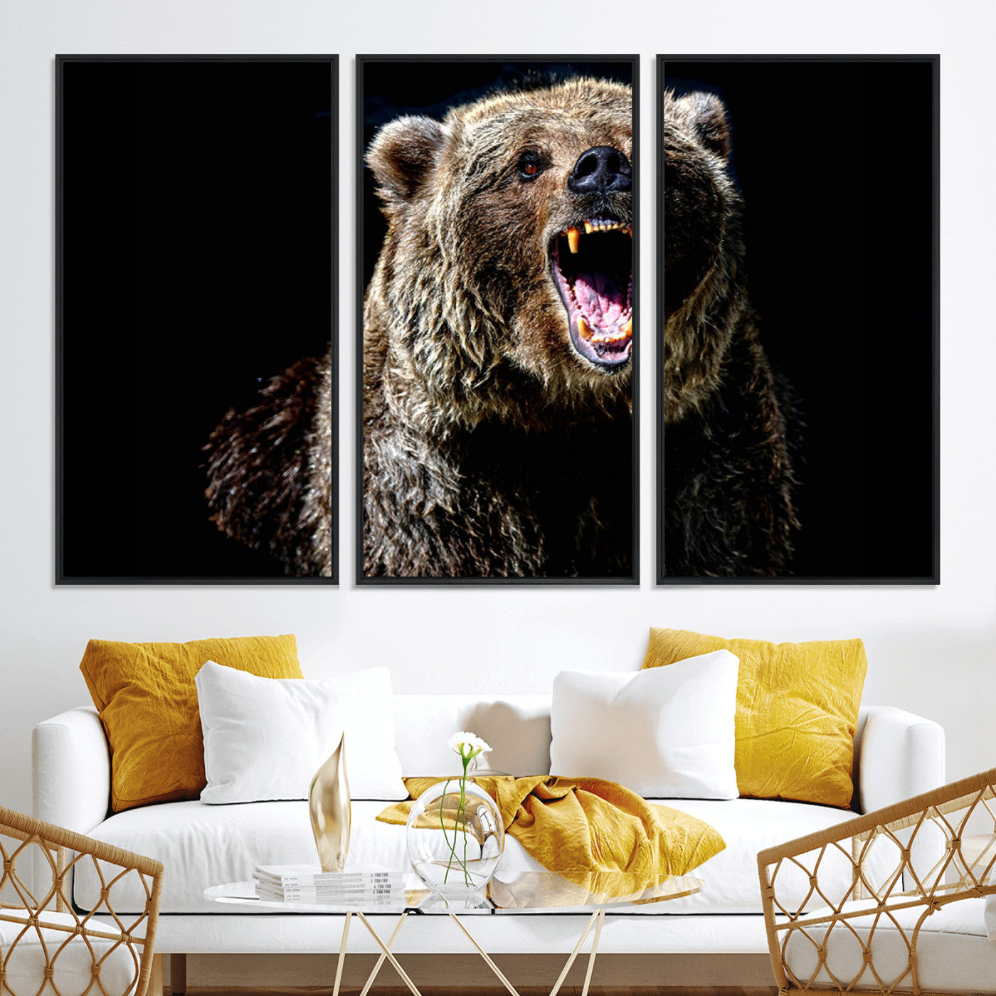17625-MGV-CV-36X24-Grizzly Bear Canvas Print | Wildlife Wall Art for Cabin Decor | Ready to Hang Framed