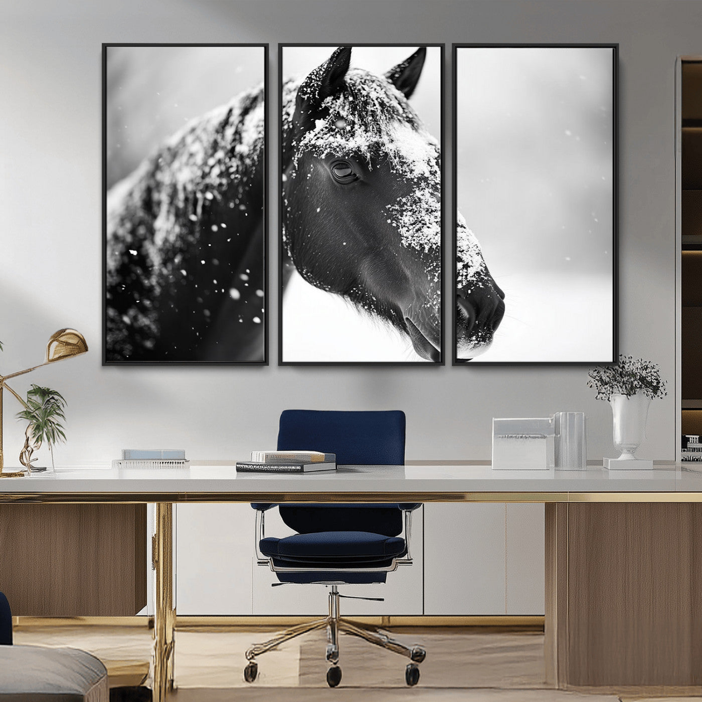 MGV-FC-48X32-3P - Horse Canvas Print - Winter Horse Snow Wall Art Canvas Print